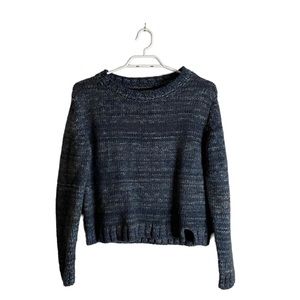 Libertine-Libertine Marled Blue Crop Knit Wool Blend Crewneck Sweater